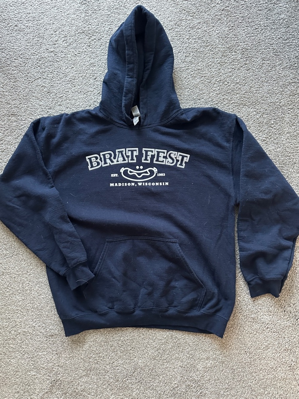 Gildan Navy Brat Fest Pullover Hoodie with White Logo